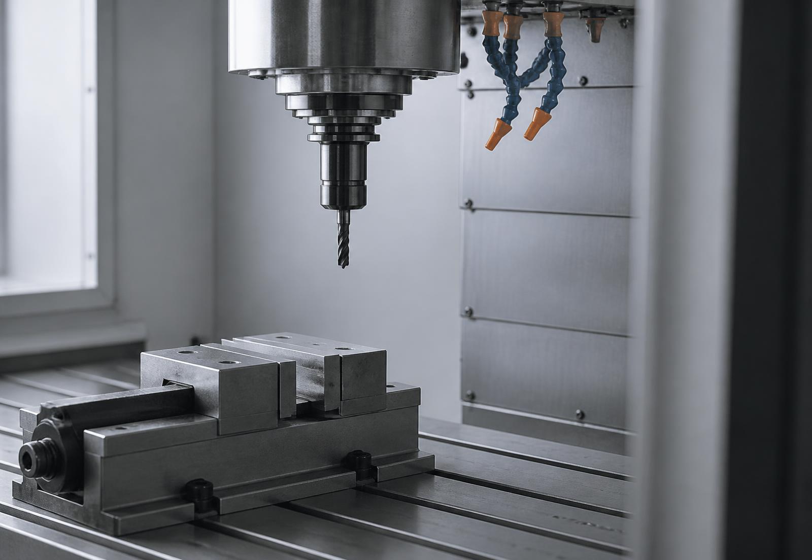 Machining centre with a component clamped in a vice